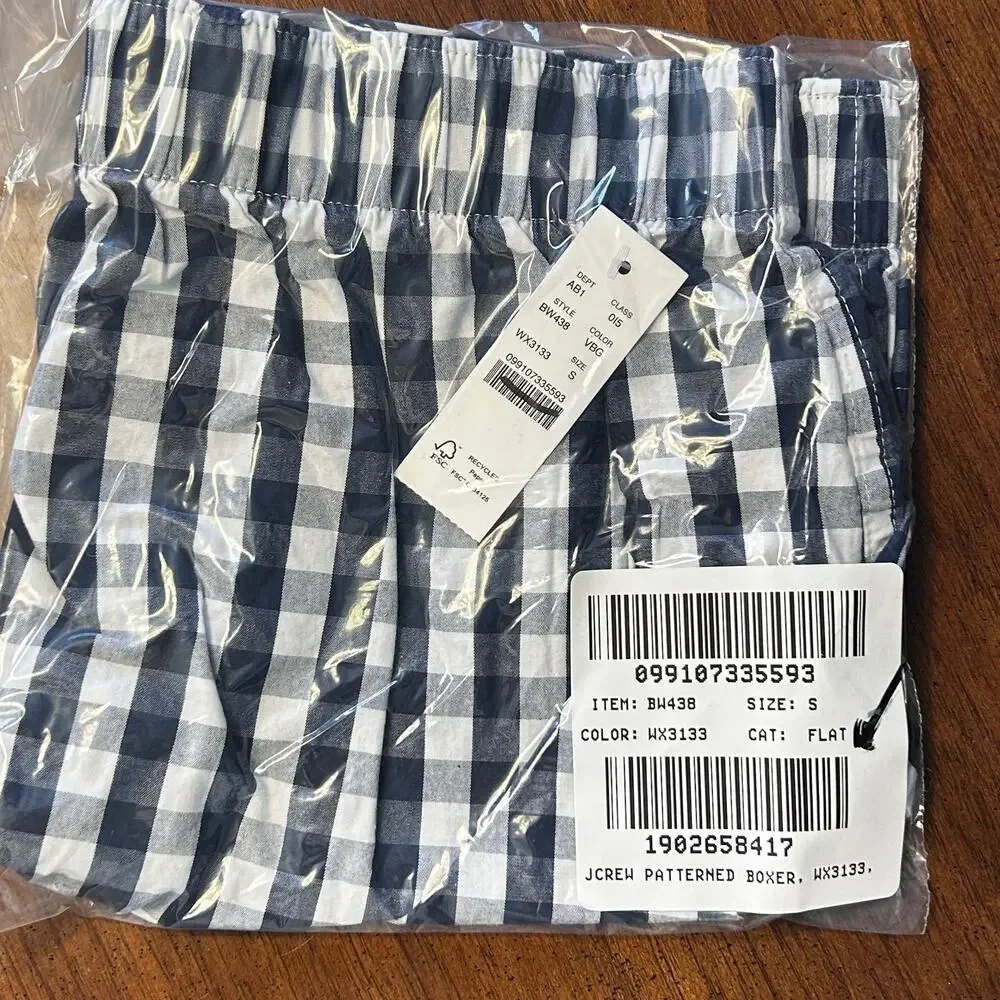 NWT J. Crew Patterned Boxers S Van Buren Gingham Blue Plaid Men's J.Crew BW438